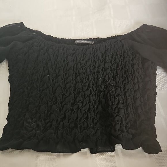 Elegant Black Smocked Sheer Long Sleeve Blouse - Picture 13 of 16
